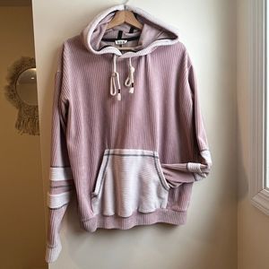 Corduroy Ribbed Pink Striped Varisty Style POL Brand Pullover Hoodie Size M